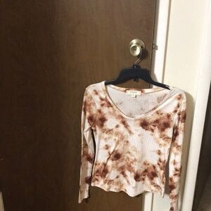 No Comment long sleeve brown and white shirt